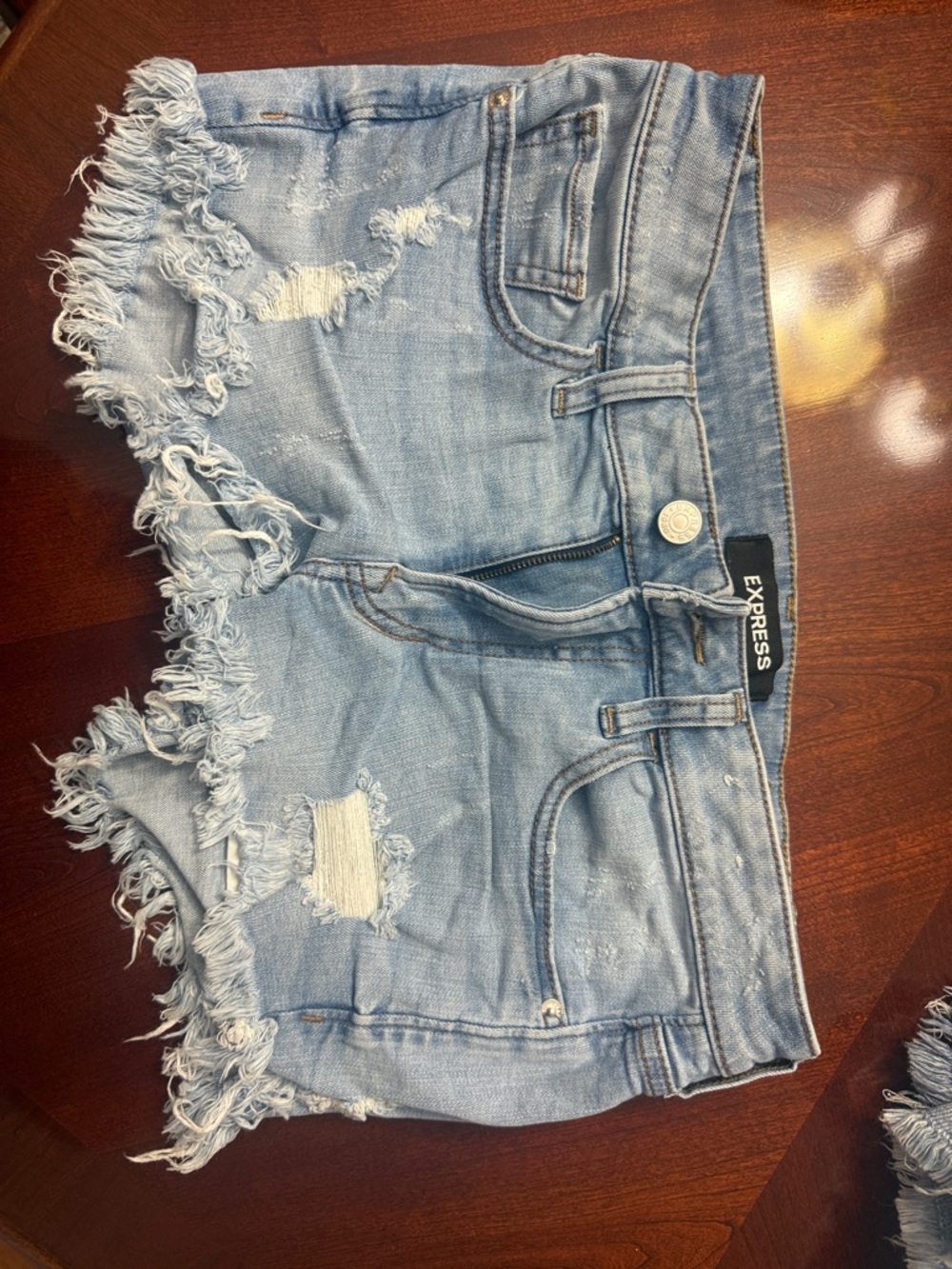 Express Light Blue Distressed Frayed Denim Shorts